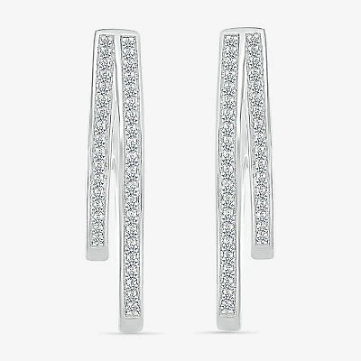 Womens 1/2 CT. T.W. Natural White Diamond Sterling Silver 31mm Hoop Earrings