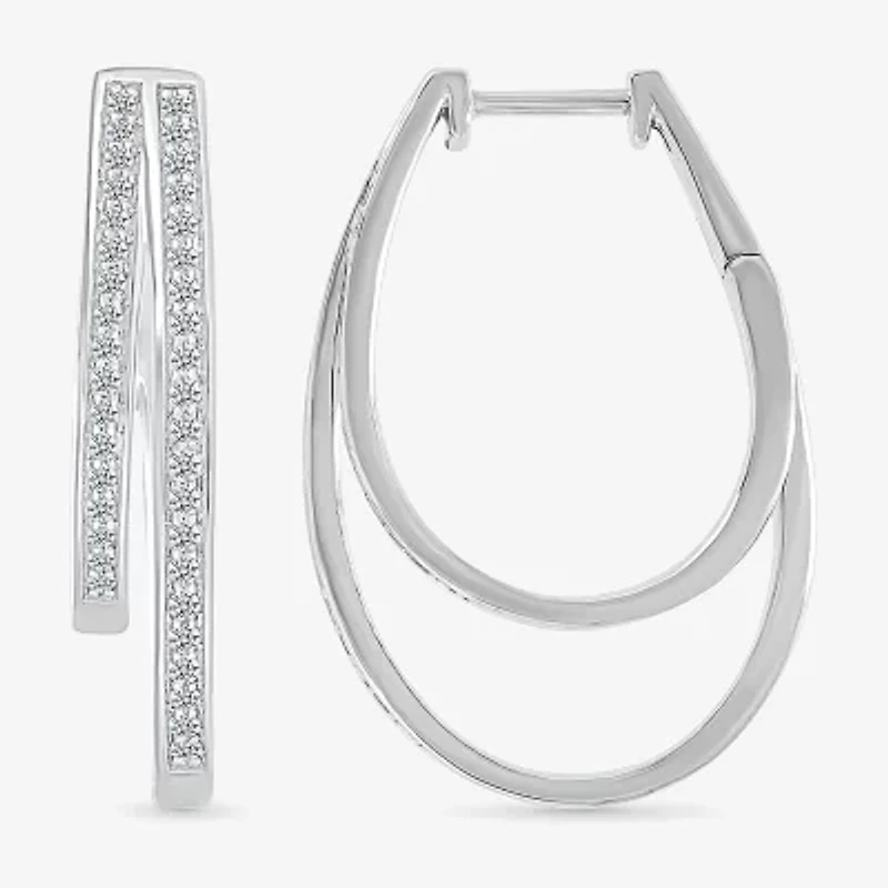 Womens 1/2 CT. T.W. Natural White Diamond Sterling Silver 31mm Hoop Earrings
