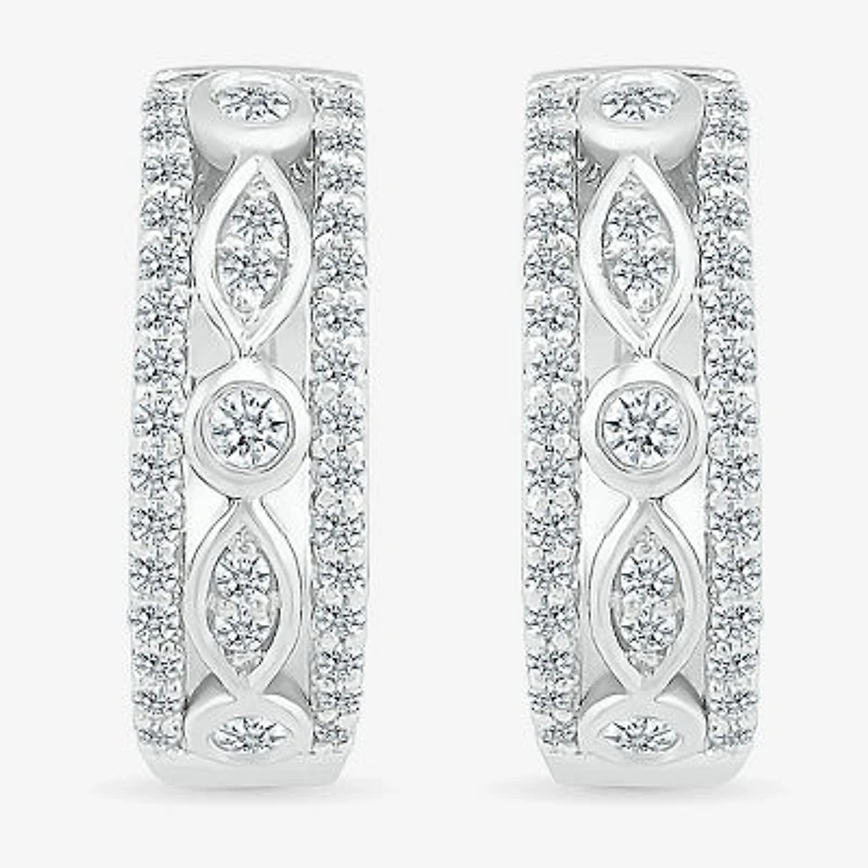 Womens 1/2 CT. T.W. Natural White Diamond Sterling Silver 17mm Hoop Earrings