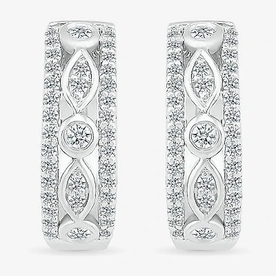 Womens 1/2 CT. T.W. Natural White Diamond Sterling Silver 17mm Hoop Earrings