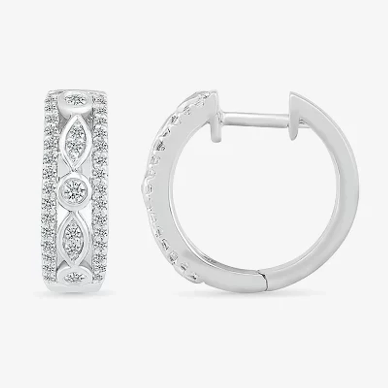 Womens 1/2 CT. T.W. Natural White Diamond Sterling Silver 17mm Hoop Earrings