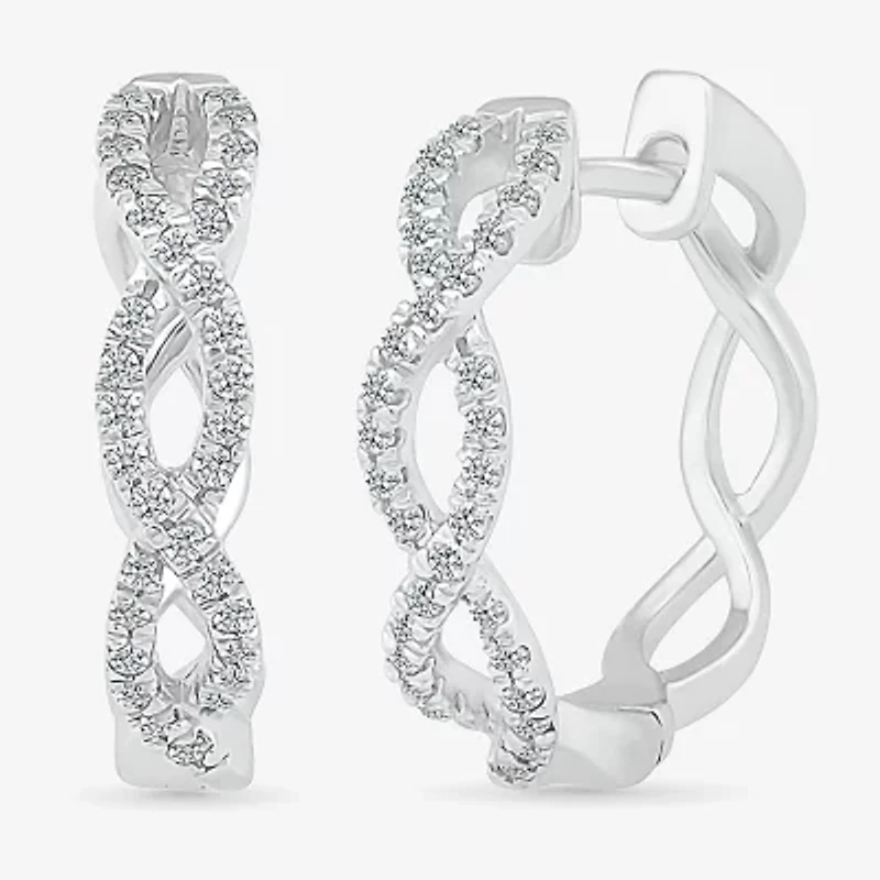 Womens 1/3 CT. T.W. Natural White Diamond Sterling Silver 17.2mm Infinity Hoop Earrings