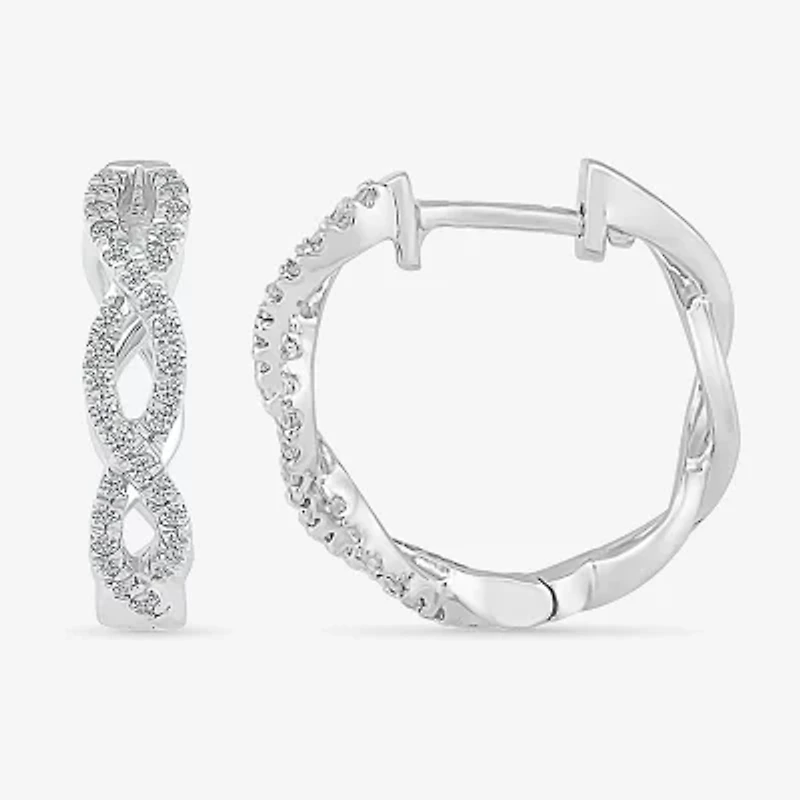 Womens 1/3 CT. T.W. Natural White Diamond Sterling Silver 17.2mm Infinity Hoop Earrings