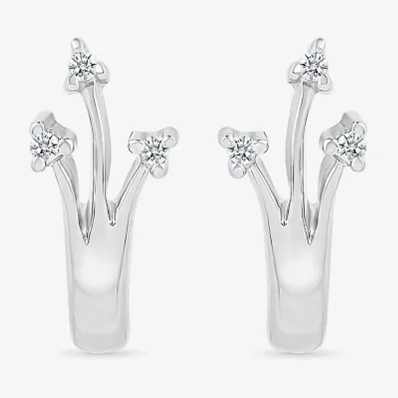Womens Diamond Accent Natural White Diamond Sterling Silver 14.5mm Arrow Hoop Earrings