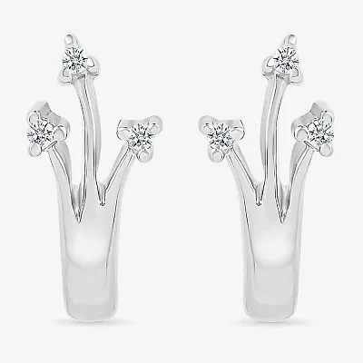 Womens Diamond Accent Natural White Diamond Sterling Silver 14.5mm Arrow Hoop Earrings
