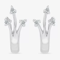 Womens Diamond Accent Natural White Diamond Sterling Silver 14.5mm Arrow Hoop Earrings