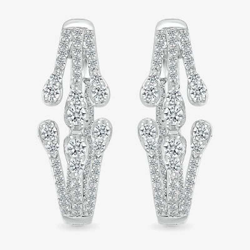 Womens 1 CT. T.W. Natural White Diamond Sterling Silver 23mm Hoop Earrings