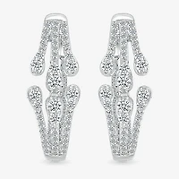 Womens 1 CT. T.W. Natural White Diamond Sterling Silver 23mm Hoop Earrings