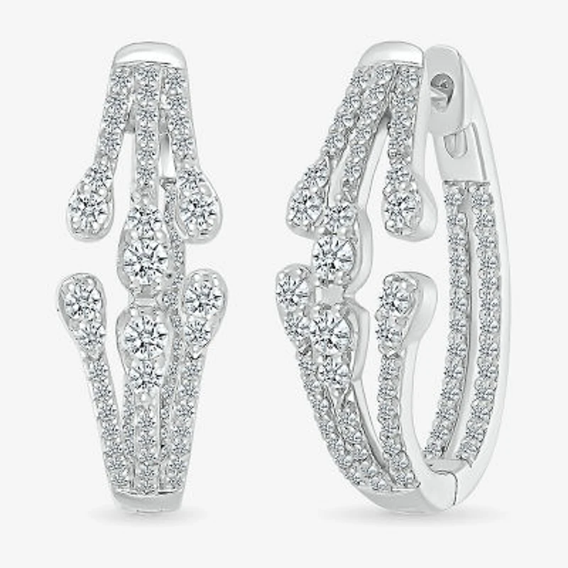 Womens 1 CT. T.W. Natural White Diamond Sterling Silver 23mm Hoop Earrings