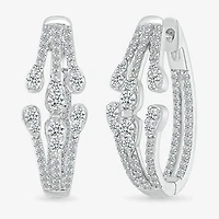 Womens 1 CT. T.W. Natural White Diamond Sterling Silver 23mm Hoop Earrings