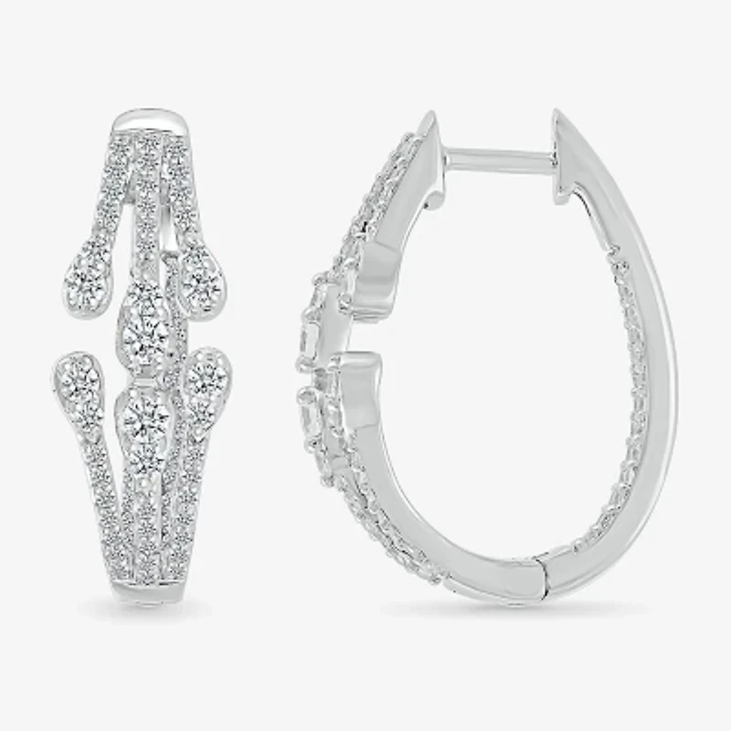 Womens 1 CT. T.W. Natural White Diamond Sterling Silver 23mm Hoop Earrings