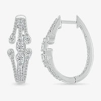 Womens 1 CT. T.W. Natural White Diamond Sterling Silver 23mm Hoop Earrings