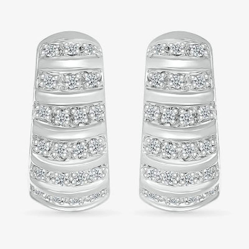 Croissant Womens 1/2 CT. T.W. Natural White Diamond Sterling Silver 16.2mm Hoop Earrings