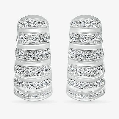 Croissant Womens 1/2 CT. T.W. Natural White Diamond Sterling Silver 16.2mm Hoop Earrings