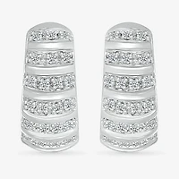 Croissant Womens 1/2 CT. T.W. Natural White Diamond Sterling Silver 16.2mm Hoop Earrings