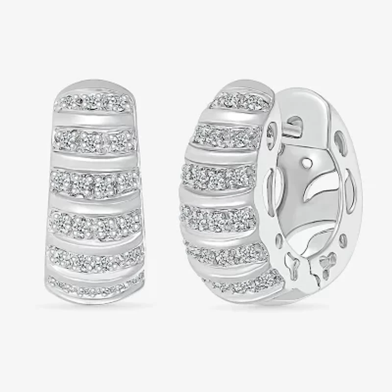 Croissant Womens 1/2 CT. T.W. Natural White Diamond Sterling Silver 16.2mm Hoop Earrings