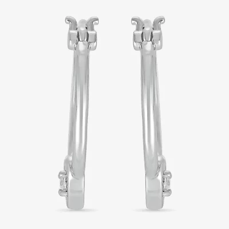Womens Diamond Accent Natural White Diamond Sterling Silver 18mm Heart Hoop Earrings