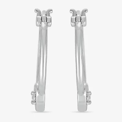 Womens Diamond Accent Natural White Diamond Sterling Silver 18mm Heart Hoop Earrings