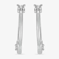 Womens Diamond Accent Natural White Diamond Sterling Silver 18mm Heart Hoop Earrings