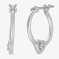 Womens Diamond Accent Natural White Diamond Sterling Silver 18mm Heart Hoop Earrings