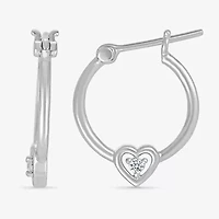 Womens Diamond Accent Natural White Diamond Sterling Silver 18mm Heart Hoop Earrings