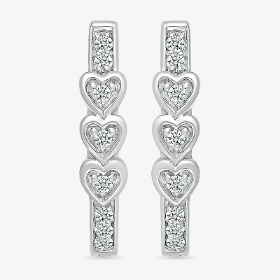 Womens 1/8 CT. T.W. Natural White Diamond Sterling Silver 17mm Heart Hoop Earrings