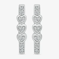Womens 1/8 CT. T.W. Natural White Diamond Sterling Silver 17mm Heart Hoop Earrings