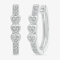 Womens 1/8 CT. T.W. Natural White Diamond Sterling Silver 17mm Heart Hoop Earrings