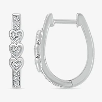 Womens 1/8 CT. T.W. Natural White Diamond Sterling Silver 17mm Heart Hoop Earrings