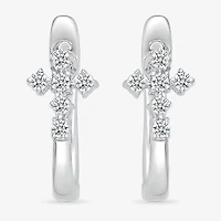 Womens 1/6 CT. T.W. Natural White Diamond Sterling Silver 15.5mm Cross Hoop Earrings