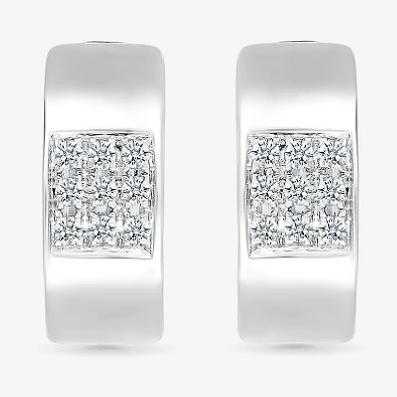 Womens 1/6 CT. T.W. Natural White Diamond Sterling Silver 13.2mm Hoop Earrings