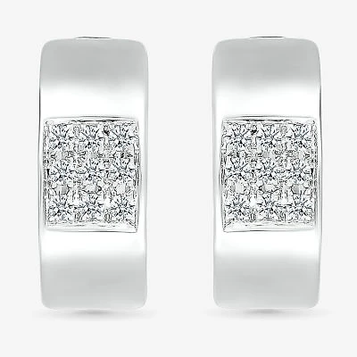 Womens 1/6 CT. T.W. Natural White Diamond Sterling Silver 13.2mm Hoop Earrings
