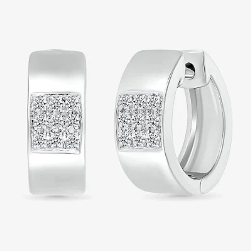Womens 1/6 CT. T.W. Natural White Diamond Sterling Silver 13.2mm Hoop Earrings