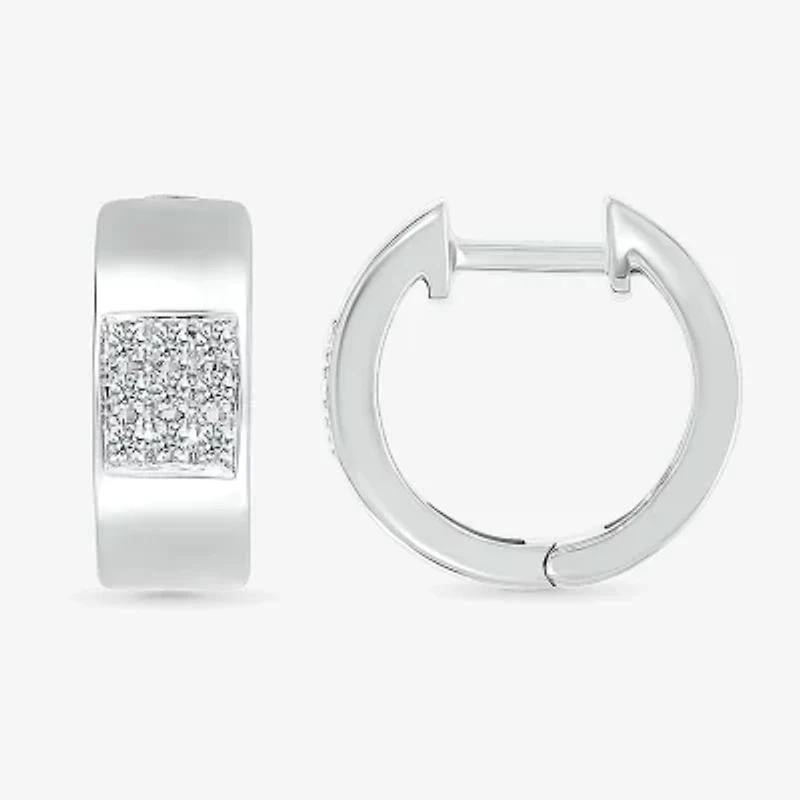 Womens 1/6 CT. T.W. Natural White Diamond Sterling Silver 13.2mm Hoop Earrings