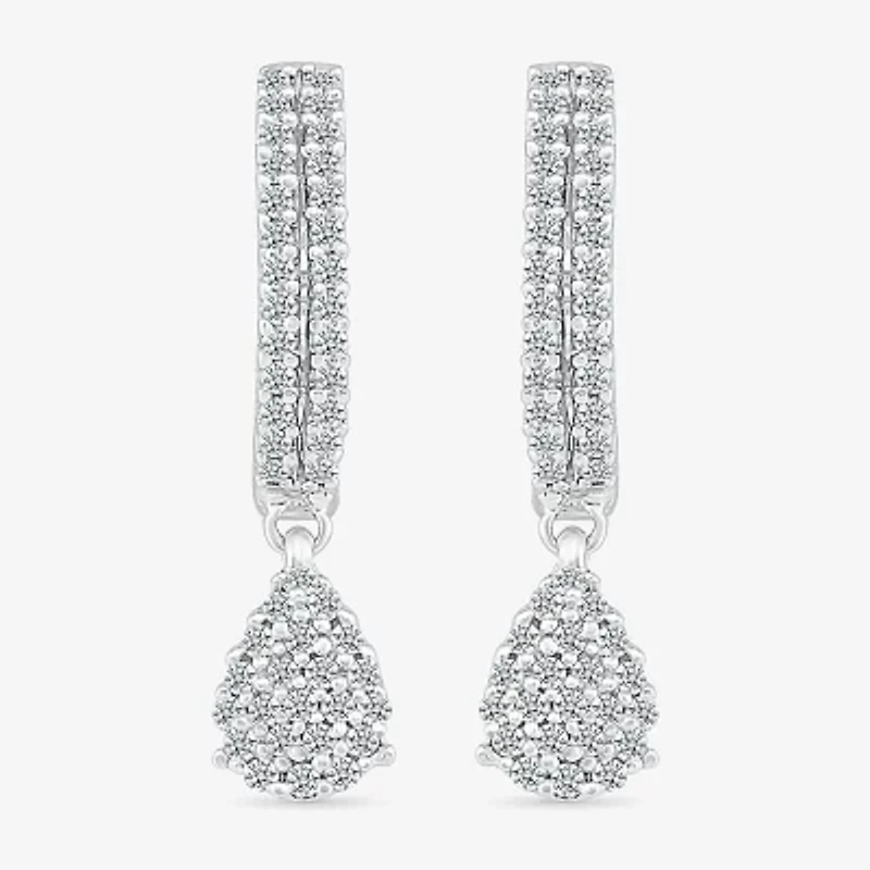 Womens 1/2 CT. T.W. Natural White Diamond Sterling Silver 22.4mm Pear Hoop Earrings