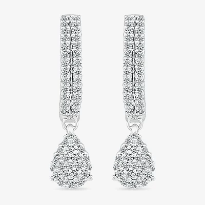 Womens 1/2 CT. T.W. Natural White Diamond Sterling Silver 22.4mm Pear Hoop Earrings