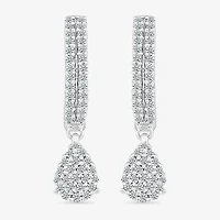 Womens 1/2 CT. T.W. Natural White Diamond Sterling Silver 22.4mm Pear Hoop Earrings