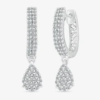Womens 1/2 CT. T.W. Natural White Diamond Sterling Silver 22.4mm Pear Hoop Earrings