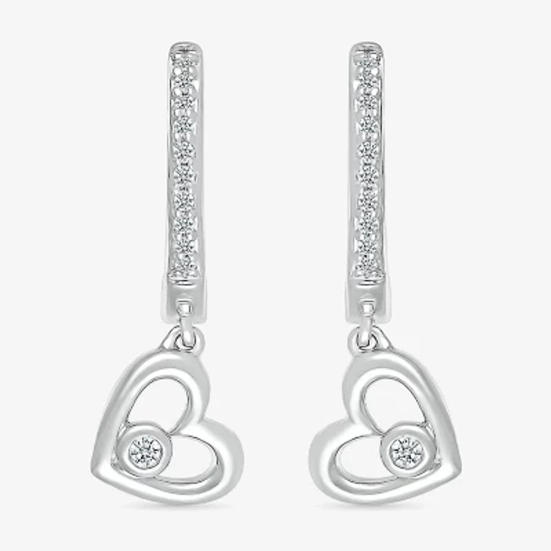 Womens 1/10 CT. T.W. Natural White Diamond Sterling Silver 20mm Heart Hoop Earrings