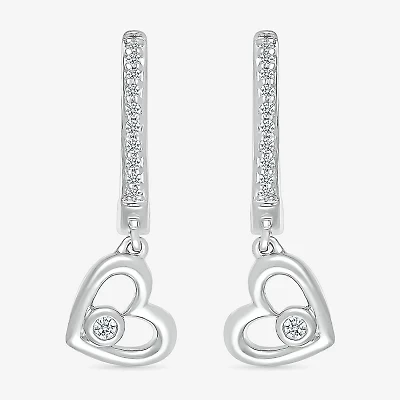 Womens 1/10 CT. T.W. Natural White Diamond Sterling Silver 20mm Heart Hoop Earrings