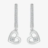 Womens 1/10 CT. T.W. Natural White Diamond Sterling Silver 20mm Heart Hoop Earrings