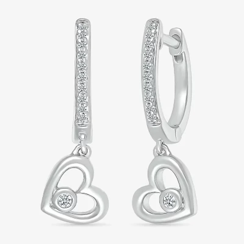 Womens 1/10 CT. T.W. Natural White Diamond Sterling Silver 20mm Heart Hoop Earrings