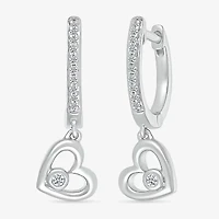 Womens 1/10 CT. T.W. Natural White Diamond Sterling Silver 20mm Heart Hoop Earrings
