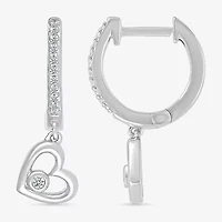 Womens 1/10 CT. T.W. Natural White Diamond Sterling Silver 20mm Heart Hoop Earrings