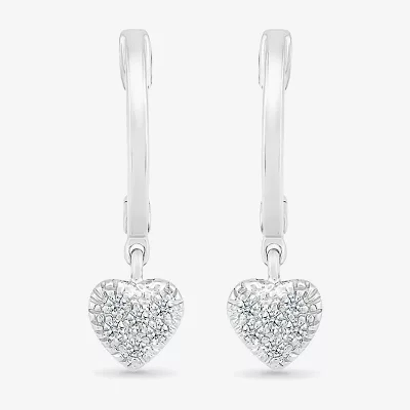 Womens 1/8 CT. T.W. Natural White Diamond Sterling Silver 21.9mm Heart Hoop Earrings