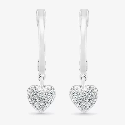 Womens 1/8 CT. T.W. Natural White Diamond Sterling Silver 21.9mm Heart Hoop Earrings