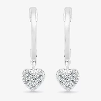 Womens 1/8 CT. T.W. Natural White Diamond Sterling Silver 21.9mm Heart Hoop Earrings