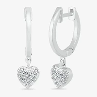 Womens 1/8 CT. T.W. Natural White Diamond Sterling Silver 21.9mm Heart Hoop Earrings
