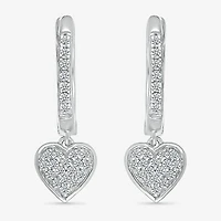 Womens 1/5 CT. Natural White Diamond Sterling Silver 20.1mm Heart Hoop Earrings