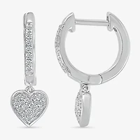 Womens 1/5 CT. Natural White Diamond Sterling Silver 20.1mm Heart Hoop Earrings